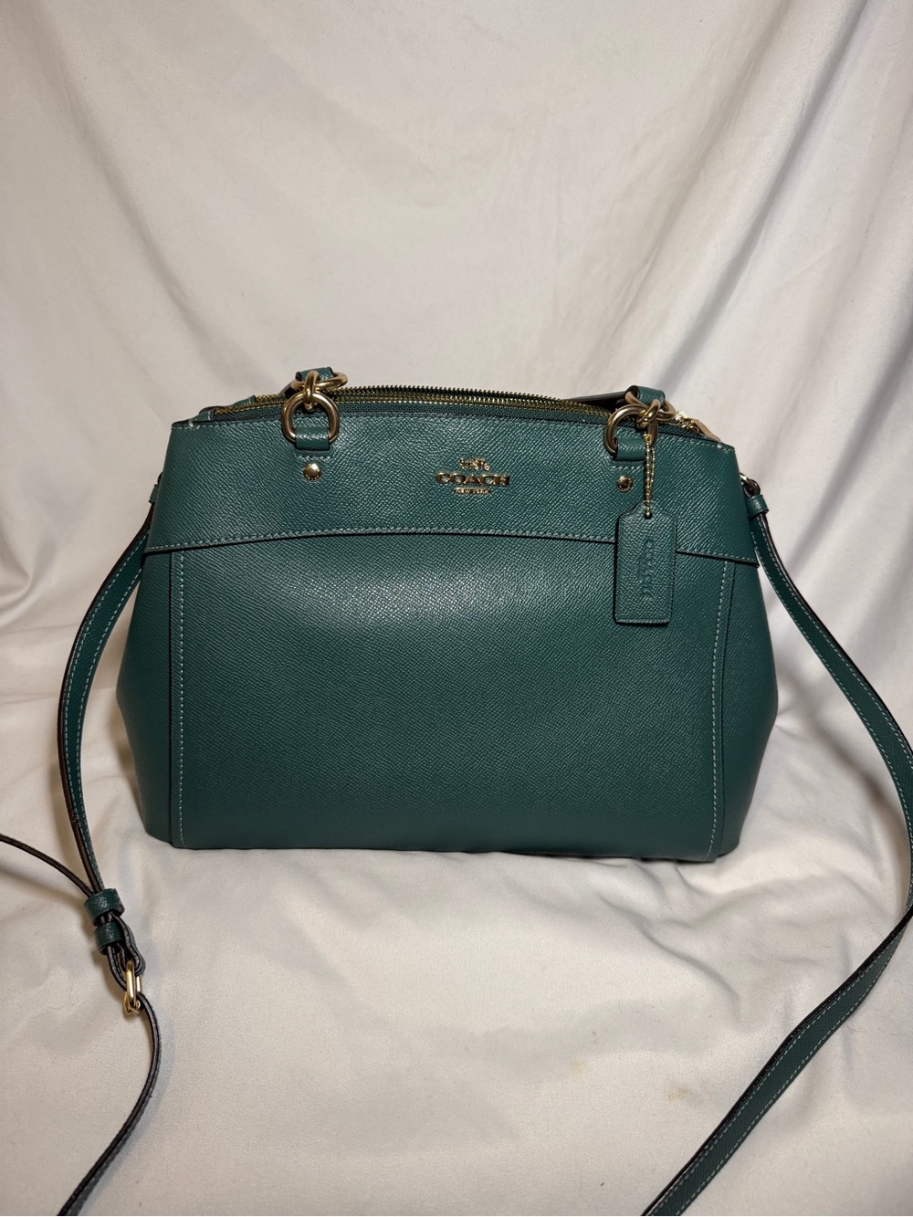Coach Teal Green Leather Crossbody Satchel with Gold Hardware